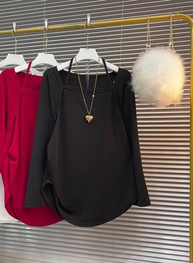 春秋季新款胖MM2-300斤特大码时尚纯色性感挂脖设计感长袖上衣女