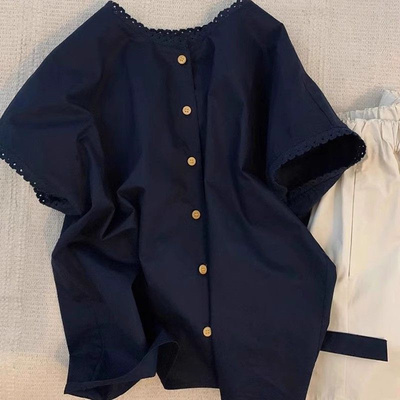 圆领短袖女装胖MM上衣遮肉衬衫夏