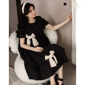 胖MM300斤特大码 宽松遮肉蝴蝶结拼接外穿家居服休闲短袖 连衣裙女