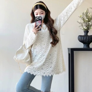 上衣女装 长袖 胖MM秋冬连帽蕾丝拼接甜美风显瘦打底衫 300斤大码