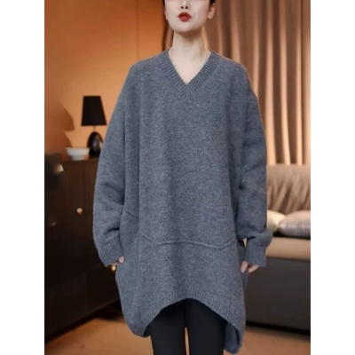 300斤大码V领毛衣衫宽松慵懒风