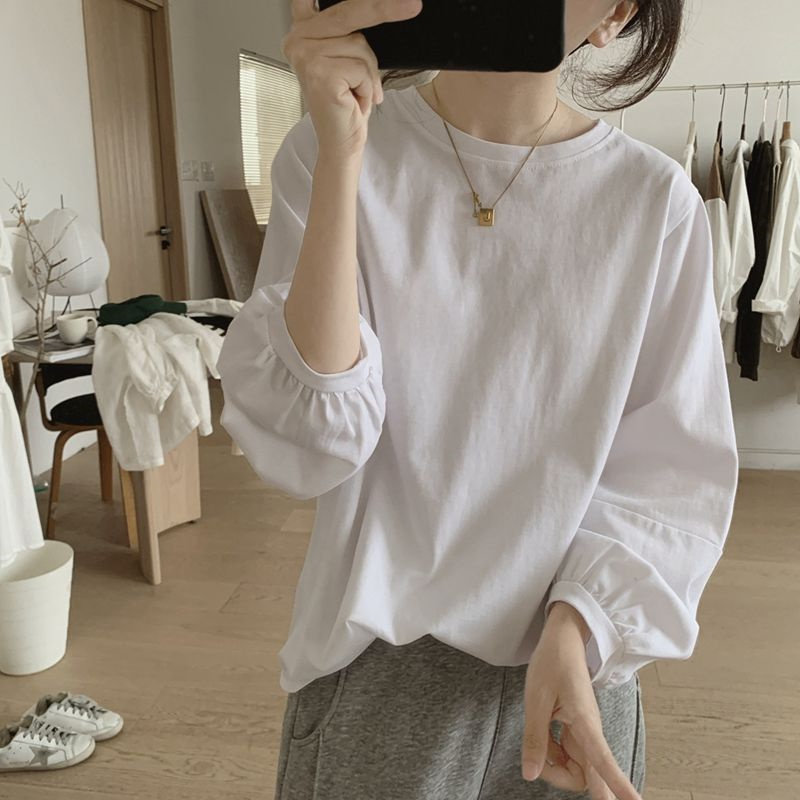 休闲灯笼袖宽松百搭九分袖上衣女图片