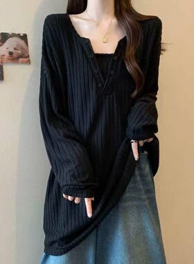 秋冬季韩范中长款遮肚显瘦胖MM2-300斤特大码磨毛慵懒风女款T恤衫