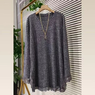 中长款 T恤衫 时髦别致小众纯色加大码 胖mm300斤圆领长袖 女装 春秋款