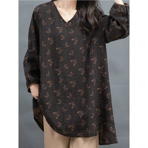 300斤胖MM减龄蝴蝶印花V领T恤