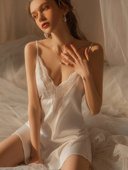 夏季 性感露背吊带睡裙薄款 胖MM300斤纯欲风蕾丝冰丝睡衣女装 大码