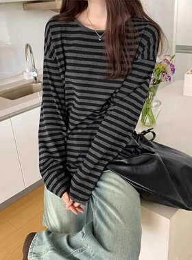 胖MM300斤特大码条纹长袖T恤
