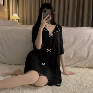 夏季 睡衣 胖MM大码 纯欲风蝴蝶结高级感睡裙家居服300斤可外穿短袖
