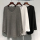 300斤春秋季 女装 T恤 圆领内搭上衣胖妹妹加大码 韩范简约纯色中长款