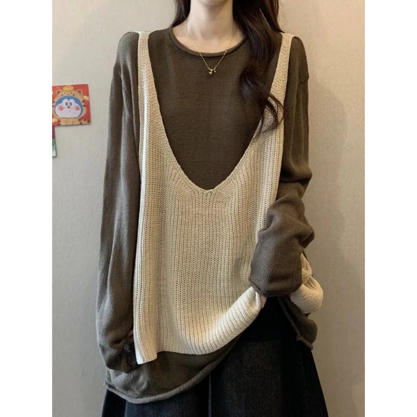 胖MM300斤大码女装秋冬新款假两件马甲拼接撞色时尚长袖针织衫潮,女装/女士精品,毛针织衫,淘宝优惠券,粉丝福利购,淘宝优惠卷