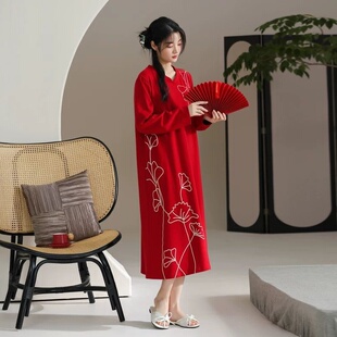 胖妹妹2-300斤特大码新款国潮风新中式减龄春秋款遮臀女装连衣裙