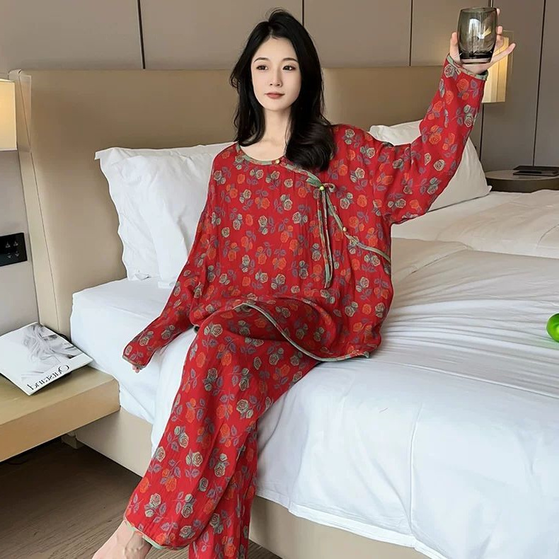 小众设计胖妹妹女春秋款睡衣套装