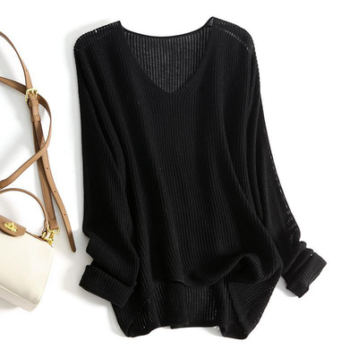 秋冬针织衫V领宽松长袖遮肚毛衣