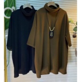 秋冬高领中长款 T恤女宽松显瘦遮肉大码 中袖 韩版 打底上衣300斤大码