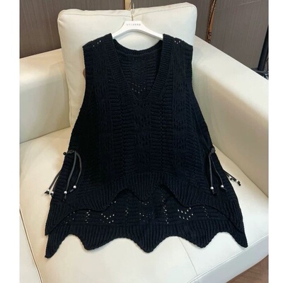 胖MM300斤韩版百搭镂空设计感马夹大码潮流纯色打底针织背心女夏