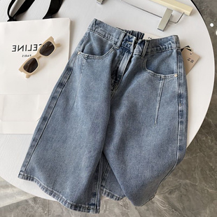 宽松高腰老爹直筒a字百搭休闲阔腿裤 牛仔五分裤 女装 胖MM300斤大码