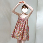 中长款 夏季 性感露背薄款 碎花吊带睡裙300斤加大码 居家睡衣裙 新款