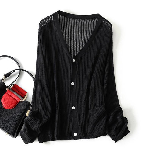 宽松冰丝针织中长款长袖防晒开衫