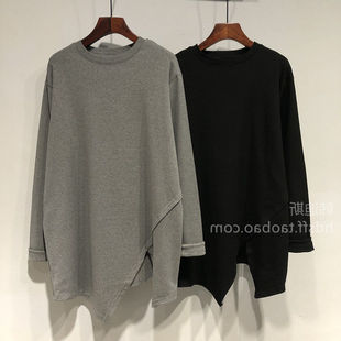 宽松下摆不规则开叉中长款 加绒打底T恤女潮 胖mm300斤超大码 秋冬款