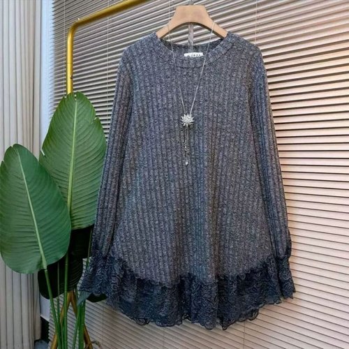 加厚蕾丝拼接遮肚大码中长小衫