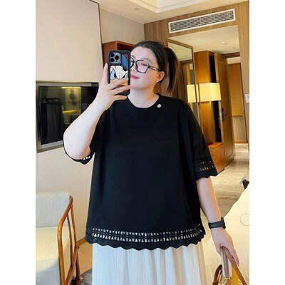 肌理感蕾丝花边镂空短袖T恤