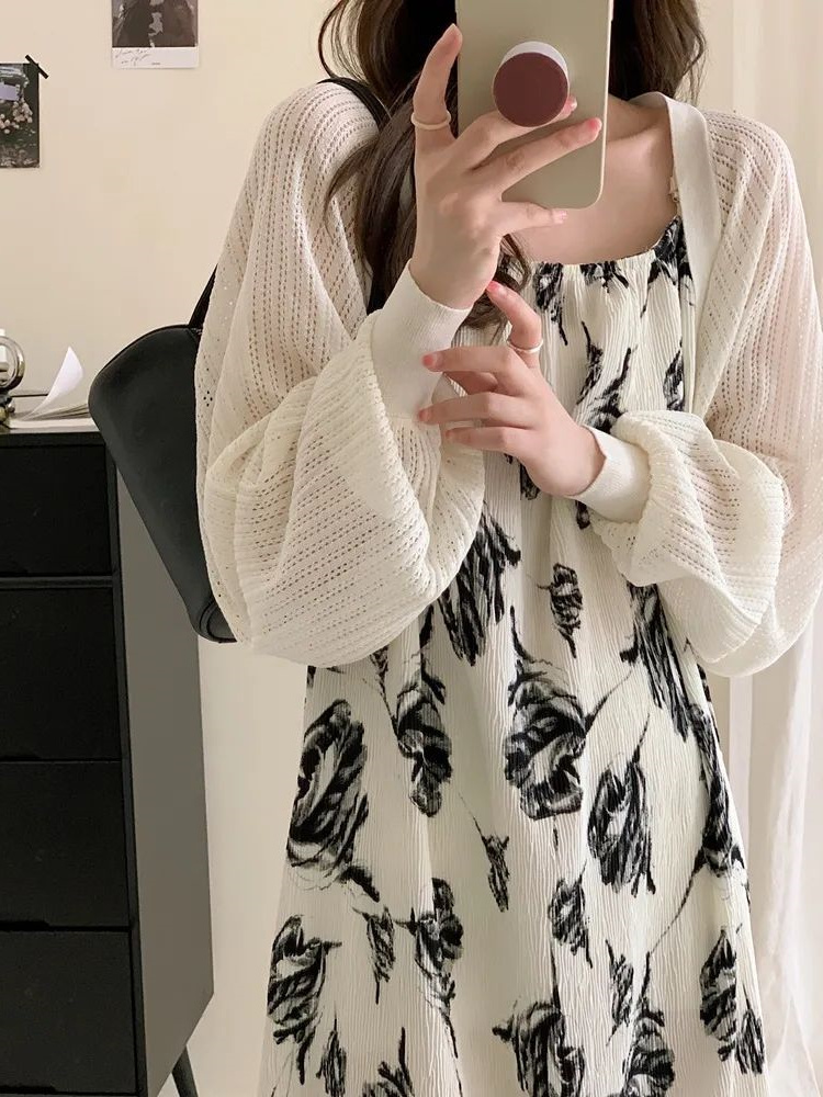 夏大码复古风时尚开衫披肩套装女