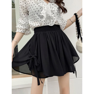 300斤大码 胖mm2 休闲宽松短裤 高腰阔腿裤 女ins潮 夏装 雪纺裙裤 新款