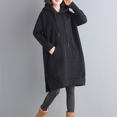 大码中长款加绒宽松卫衣连帽外套