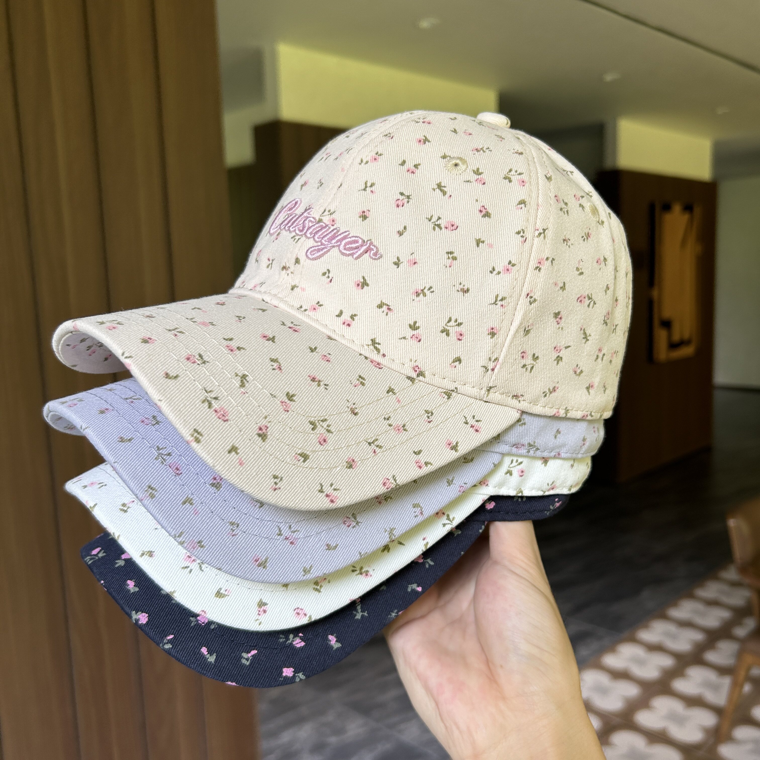 韩系甜美小碎花刺绣棒球帽子女宽弯檐大头围显脸小遮阳防晒鸭舌帽