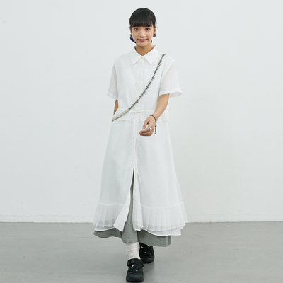 假两件蕾丝拼接衬衫裙2025夏季新