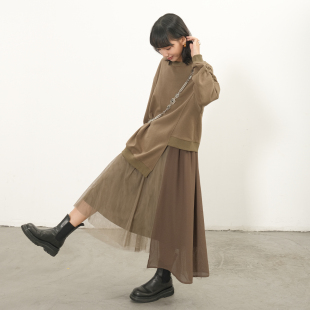 inkday日系轻复古两件套卫衣连衣裙女 圆领设计感休闲百搭层次感