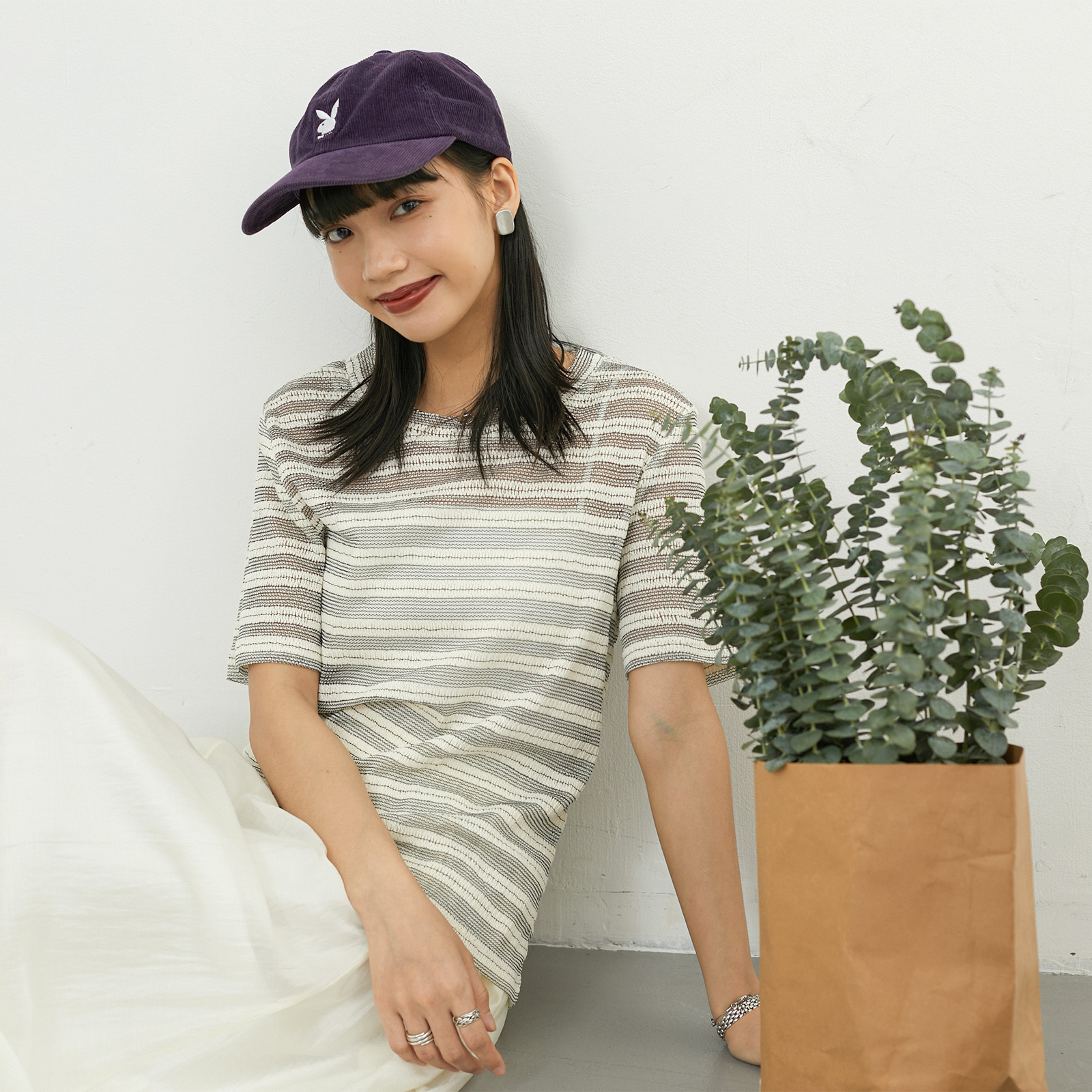 条纹编织短袖上衣2025夏季新款