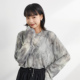 inkday日系轻复古水墨晕染皮肤衣女 木耳领压皱高弹薄软百搭上衣