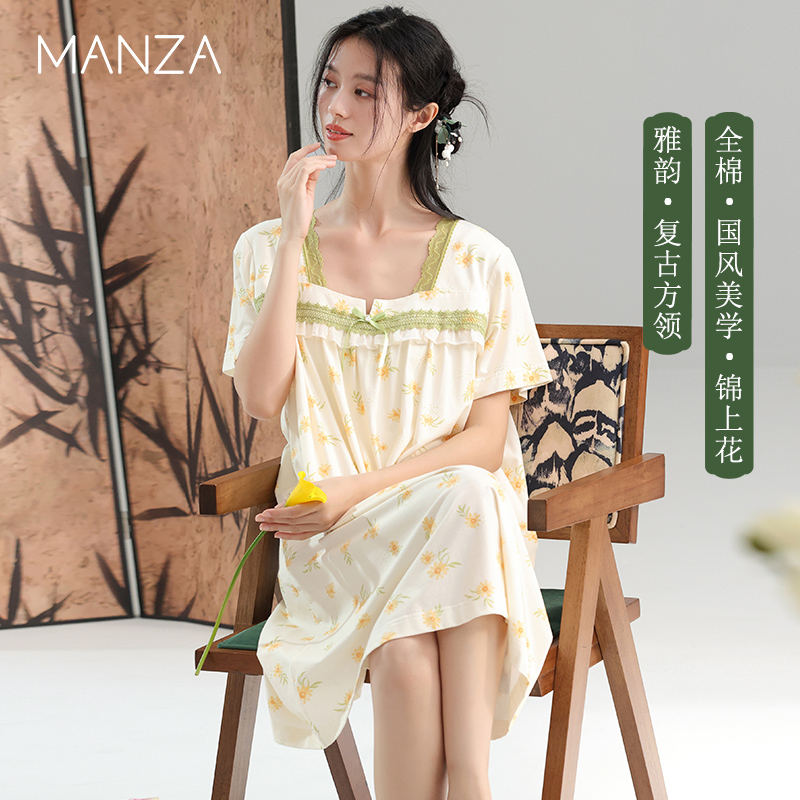 纯棉睡裙女短袖薄款夏季新品国风
