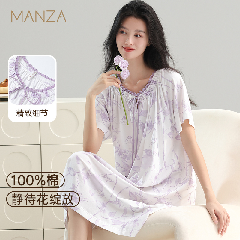 玛伦萨100%纯棉薄款睡裙新款