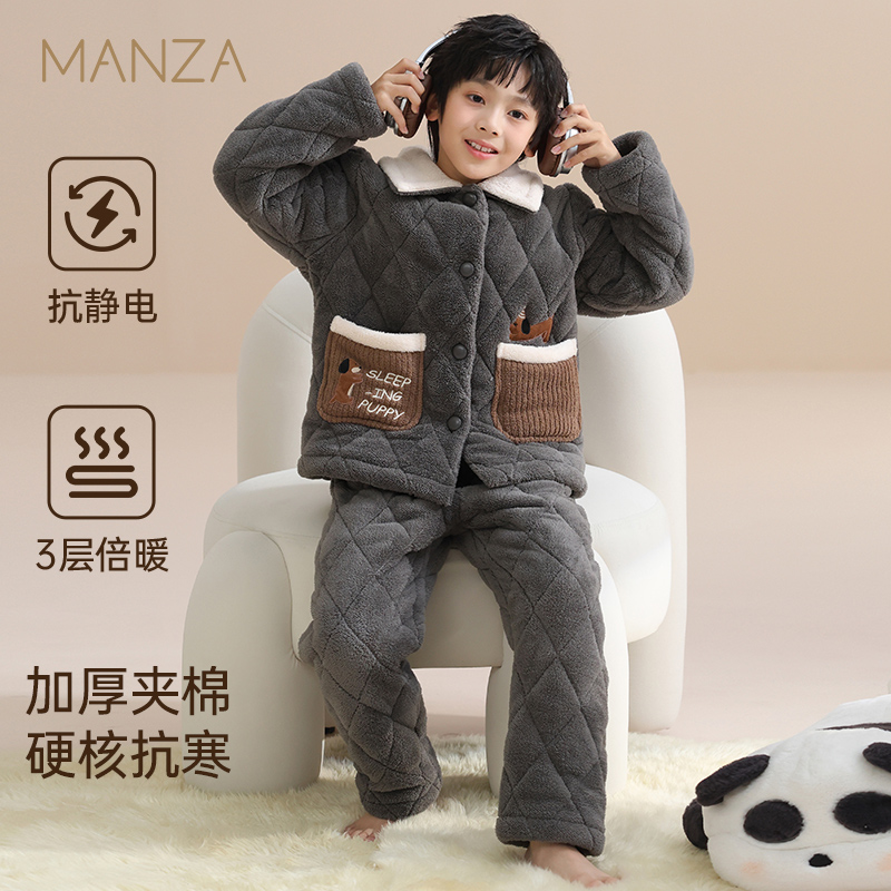 儿童睡衣秋冬季新款夹棉抗静电