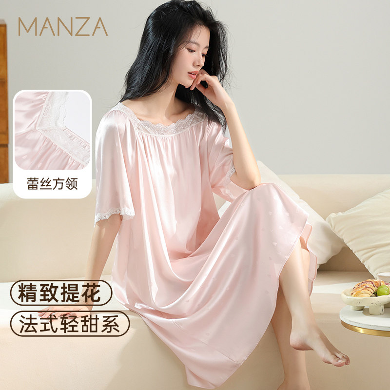 玛伦萨短袖睡裙女款2025新款夏季宽松中长款轻法式套头款睡衣裙装,女士内衣/男士内衣/家居服,睡裙,淘宝优惠券,粉丝福利购,淘宝优惠卷