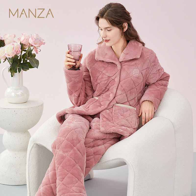 玛伦萨【抗静电】冬季情侣睡衣女款夹棉冬加绒加厚保暖家居服套装,女士内衣/男士内衣/家居服,睡衣/家居服套装,淘宝优惠券,粉丝福利购,淘宝优惠卷