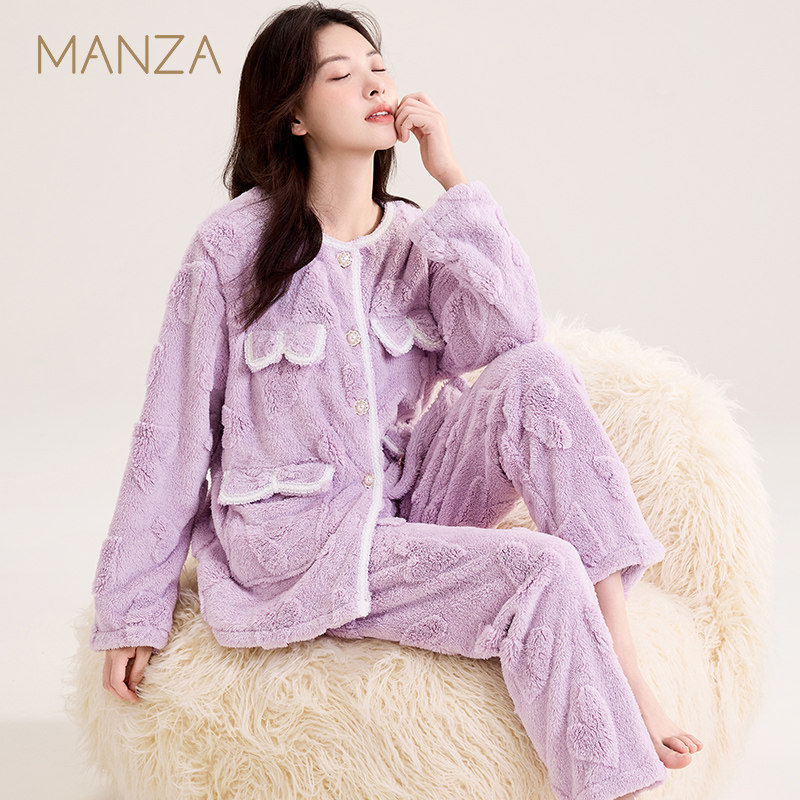 玛伦萨保暖睡衣女冬季新款珊瑚绒纹理加绒加厚家居服套装保暖冬天,女士内衣/男士内衣/家居服,睡衣/家居服套装,淘宝优惠券,粉丝福利购,淘宝优惠卷