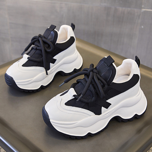 松糕休闲运动鞋 小个子厚底炸街女鞋 女真皮2025春新款 内增高老爹鞋