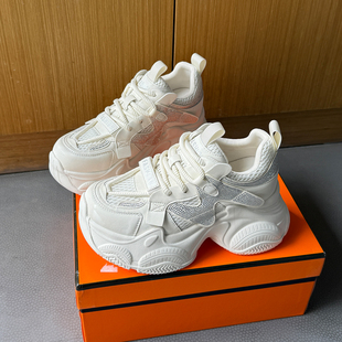 8cm内增高老爹鞋女厚底2026新款透气网面小个子运动休闲鞋松糕鞋