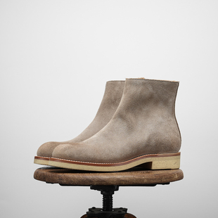 强尼制靴 金尊翻毛复古大头切尔西拉链靴一脚蹬机车靴固特异男鞋