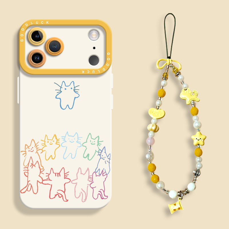 可爱蜡笔画猫适用iPhone17手机壳新款苹果17promax液态苹果air全包瞳眼硅胶壳17pro保护套ip17带挂绳17卡通