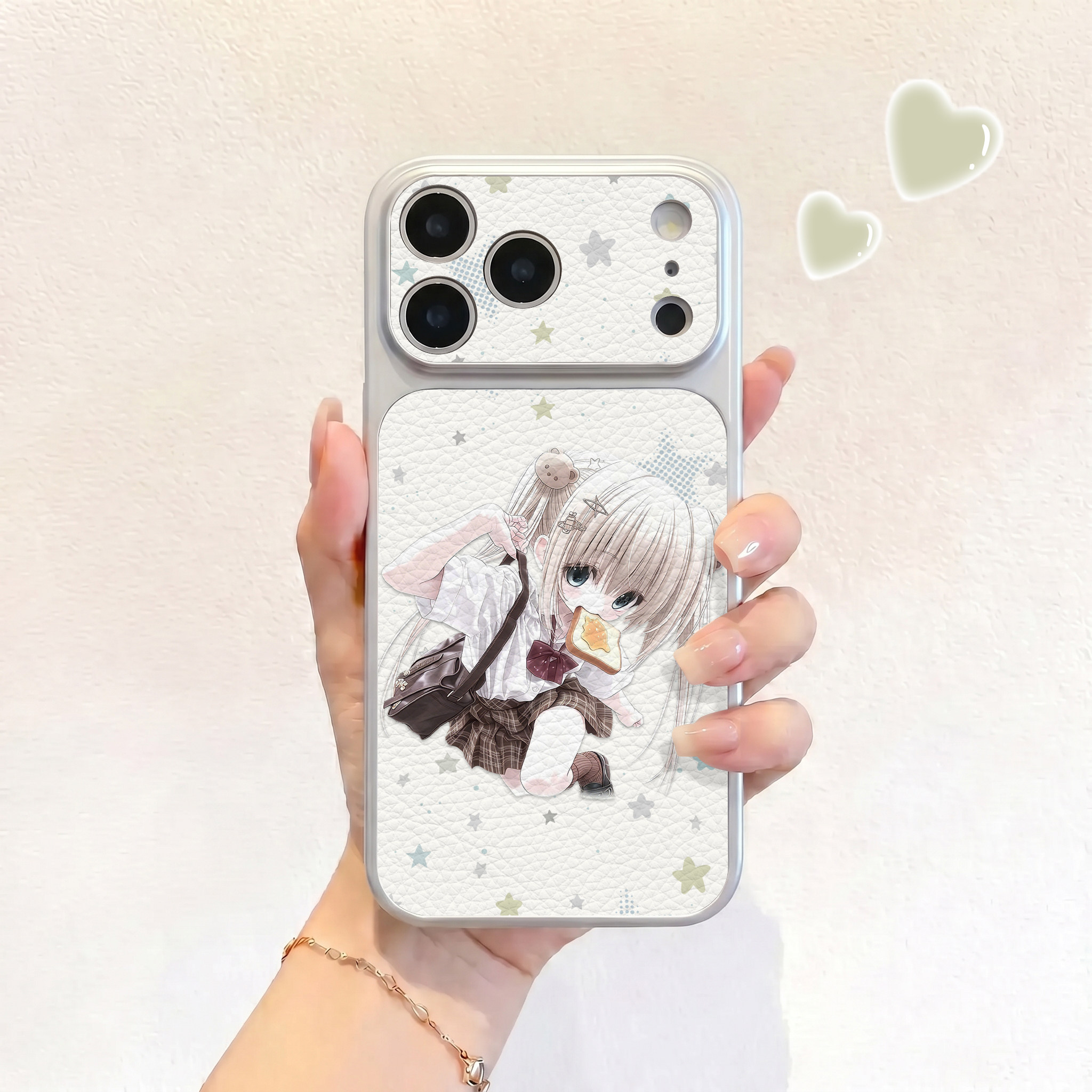漫画吐司女孩适用iPhone17不会撞壳手机壳新款苹果17promax仿皮16pro皮纹壳17pro保护套ip16男女15卡通14可爱
