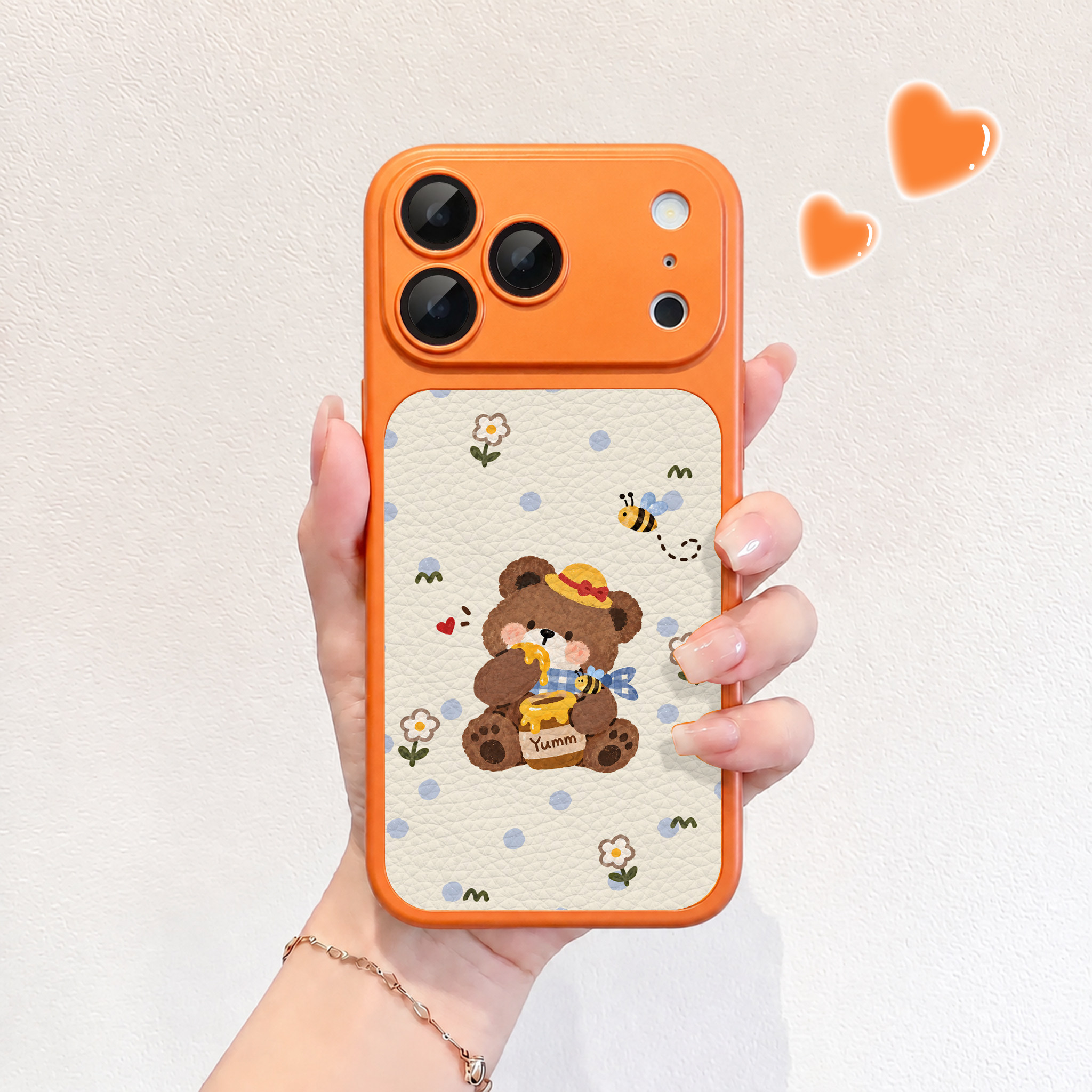 吃蜂蜜棕熊适用iPhone18promax不会撞壳手机壳新款苹果18pro仿皮18皮纹壳17pro保护套ip17男女15卡通14可爱