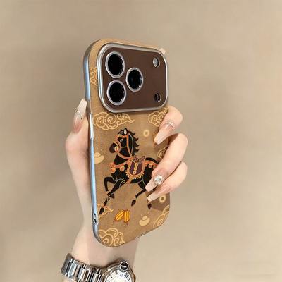 适用苹果17灯笼黑马羊皮壳