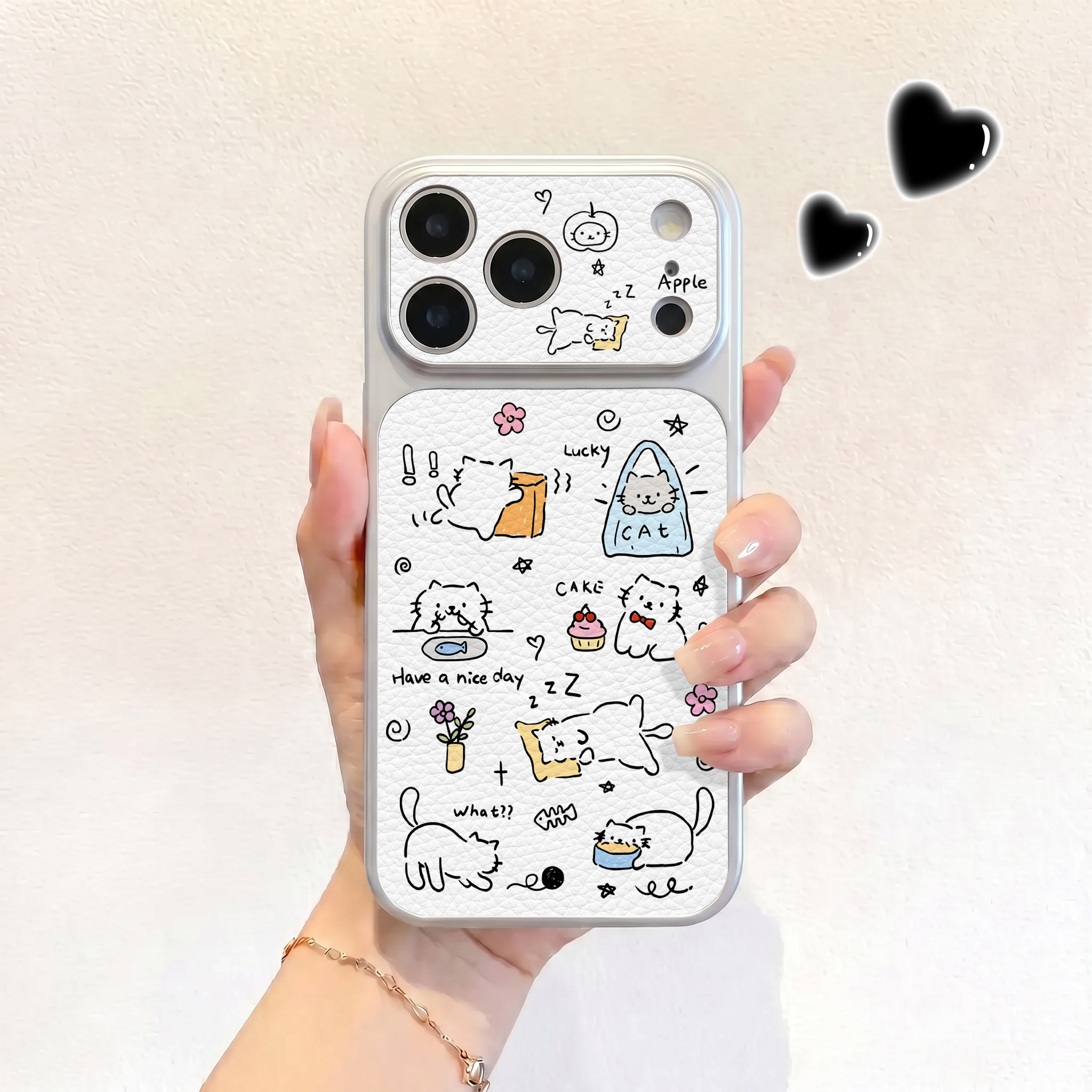 笔记本手绘猫适用iPhone17不会撞壳手机壳新款苹果17promax仿皮16pro皮纹壳17pro保护套ip16男女15卡通14可爱