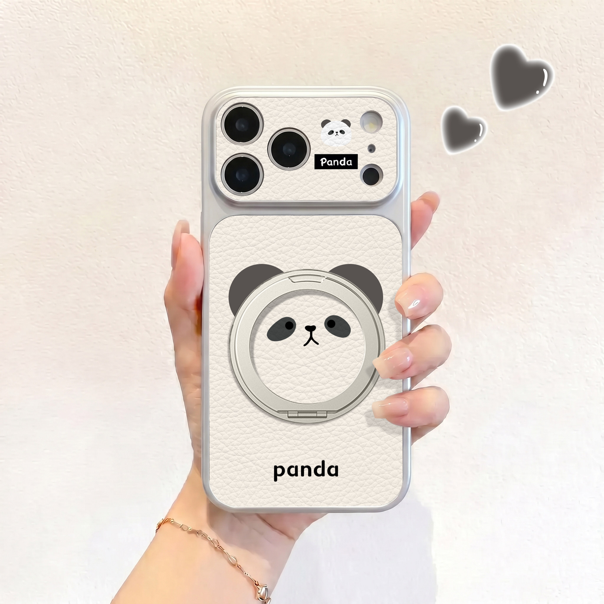 可爱熊猫脸适用iPhone17promax皮纹360旋转支架手机壳苹果17pro皮质苹果air硅胶壳17e保护套ip16男女15卡通14