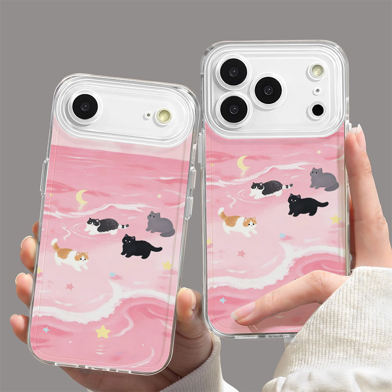 粉色海滩小猫适用iPhone17不会撞壳可爱手机壳新款苹果17promax透明苹果air硅胶壳17e保护套ip16男女15卡通14