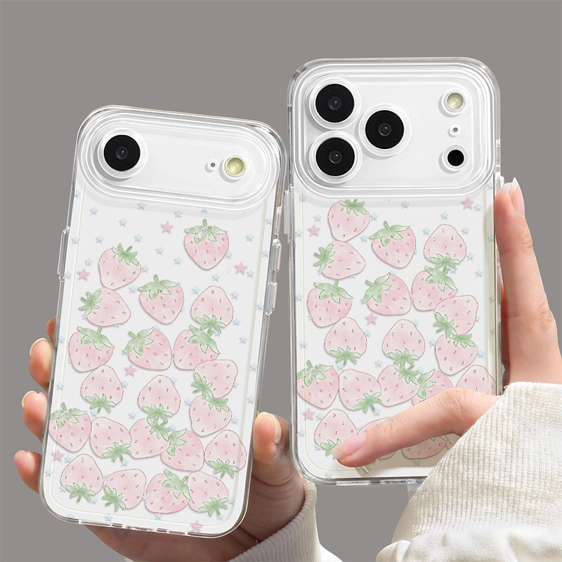 粉色奶油草莓适用iPhone17不会撞壳可爱手机壳新款苹果17promax透明苹果air硅胶壳17e保护套ip16男女15卡通14